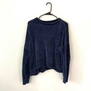 Comfy Mossimo Navy Blue Velvet Knit Pullover Scoop Neck Sweater Size Medium
